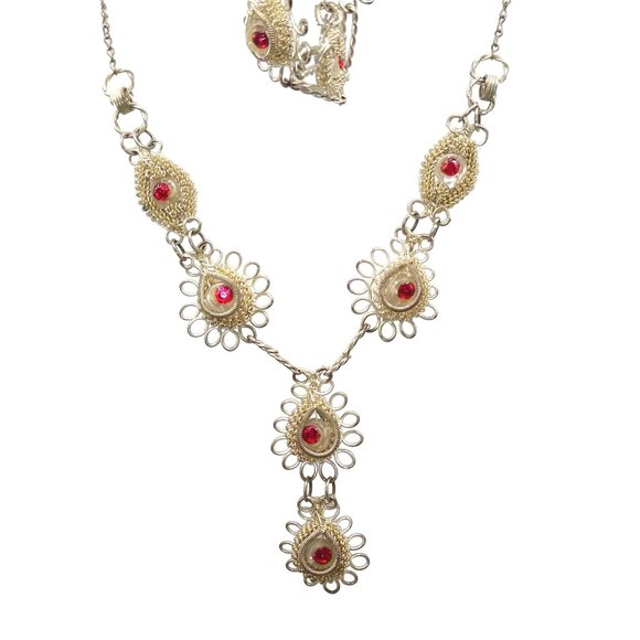 Antique Etruscan Revival Silver Lavalier Necklace and Matching Bracelet, Silver - Picture 2 of 5